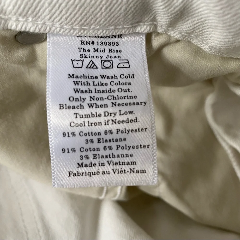 NEW Everlane The Authentic Stretch Skinny White Jeans